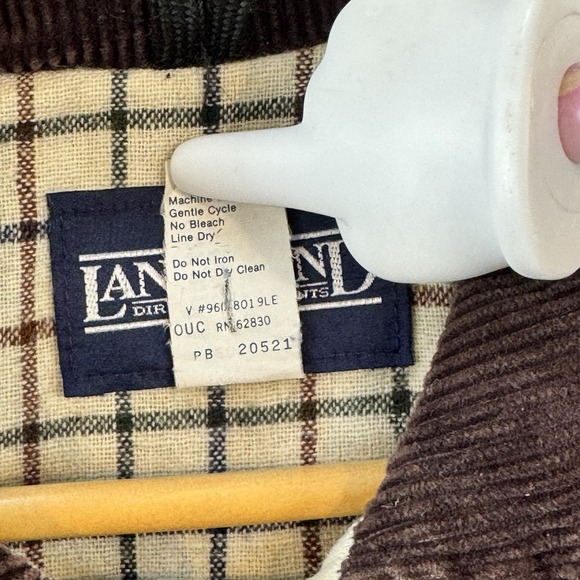 Lands‎ End Womens Waxed Barn Jacket Green Plaid Lined Corduroy Collar Medium - Picture 15 of 15